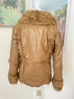 Marc‎ Florence Vintage Y2K Penny Lane Vegan Leather Faux Fur Coat Jacket Medium thumbnail 7