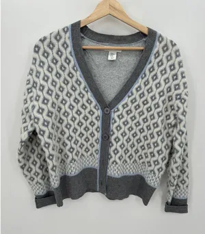 Cupcakes and cashmere Women Grey White Button Front Cardigan Sweater Size‎ XS thumbnail 1