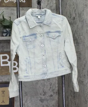 NEW Style & Co. Womens Button Up Classic Denim Trucker Jacket Tropic Blue M thumbnail 1
