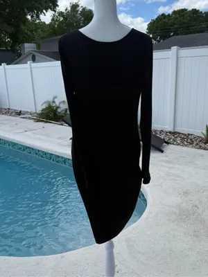 Lulu's Black Long Sleeve Crewneck Sheath Dress Size Medium thumbnail 4