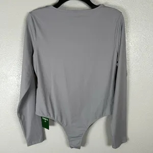 NEW HALARA Crew Neck Long Sleeve Stretch Bodysuit Womens Size Large Gray Basic thumbnail 2