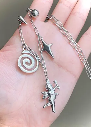 Handmade vintage retro boho fairy funky y2k grunge style fully stainless steel necklace👼🌀⭐️ thumbnail 6