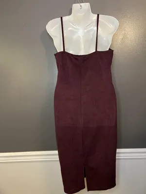 Windsor Dress Womens Large Red Suede Bodycon Midi Spaghetti Strap Sweetheart thumbnail 6
