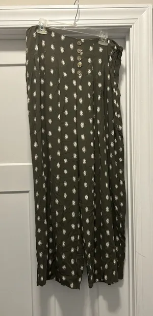 Est. 1946 Women’s Size 12 Wide Leg Pants Olive Green Boho Granola Teacher Casual Fun Zip thumbnail 1