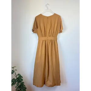 Madewell Camel Tan Linen-Blend Dolman-Sleeve Tie-Waist Midi Dress Women's Size 4 thumbnail 4