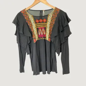Free People Black Embroidered Ruffle Sleeve Mesh Tunic Top XS OB548394 thumbnail 2