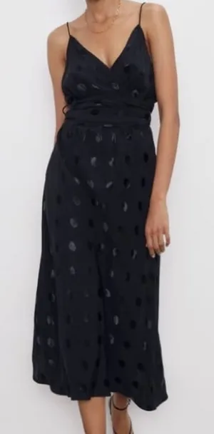 Zara Black Polka Dot Midi Slip Dress thumbnail 1