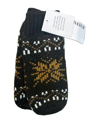 (A2) JustFab Fairisle Mittens Black Brown White Knit Winter Gloves One Size NWT thumbnail 2