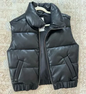 Abercrombie Black Faux Leather Puffer Vest thumbnail 1