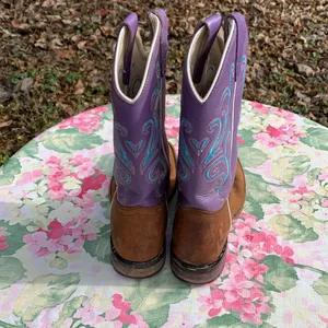 Old West Purple, Blue and Brown Embroidered Cowboy Boots Size 5D thumbnail 4