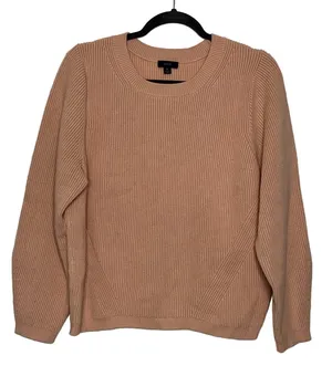 J.Crew Ribbed Knit Sweater Women's Medium Peach Long Sleeve Crew Neck Pullover thumbnail 1