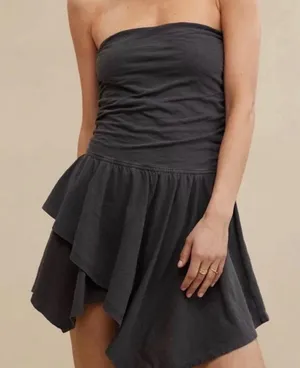 Aerie OG Sunlight Strapless Mini Dress S Charcoal Gray Festival Grunge Fairy thumbnail 1