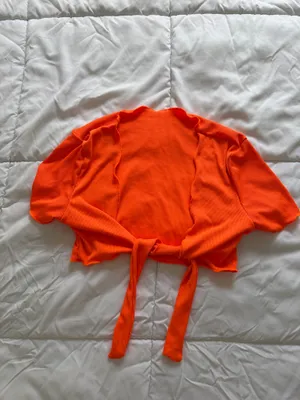 SheIn Neon Orange Open Front Cover Up Top thumbnail 2