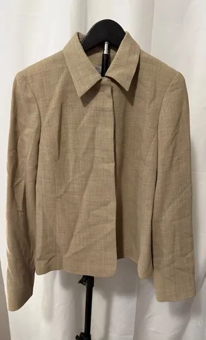 Liz Claiborne Collection Tan 100% Wool Hidden Button Blazer LCMU1144 Women 4 NEW thumbnail 1