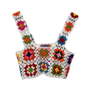 Edikted Granny Square Crochet Cropped Knit Sleeveless Top Boho Festival Colorful thumbnail 2
