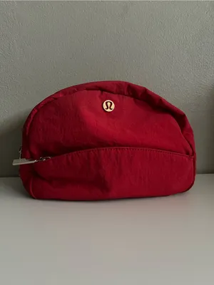 Lululemon Double Zip Pouch Lunar New Year Dark Red Gold Hardware Travel Makeup thumbnail 2