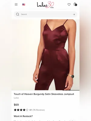 Lulus Women’s Touch of Heaven Burgundy Satin Sleeveless Jumpsuit size Large thumbnail 3