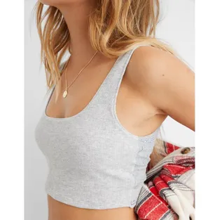 Aerie Lace Waffle Longline Bralette Medium Heather Gray Size Medium thumbnail 1