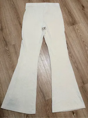 Aerie Cream Corduroy Flare Pants Women's L Long High Waist Pull On Stretch thumbnail 2