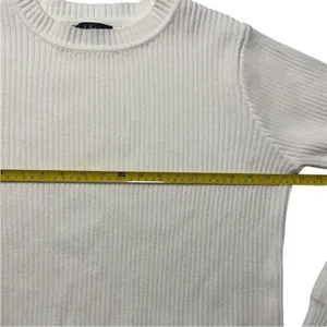 Lulus Womens Ribbed Cropped Knit Sweater Cream White Long Sleeve‎ Size L thumbnail 9