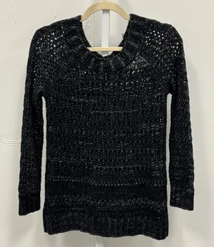 Narciso Rodriguez‎ for Design Nation Black Gunmetal Metallic Open Knit Sweater S thumbnail 1