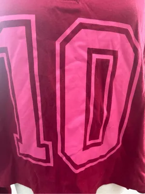 Plus-Size Burgundy Rugby Crop Sweatshirt with Pink '10' Graphic thumbnail 4