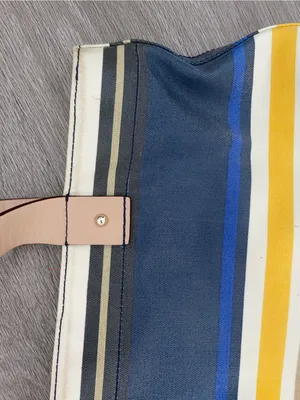 kate spade Navy Multi-Stripe Canvas Tote with Tan Handles thumbnail 6