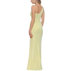 Xscape Yellow Sequined Asymmetric Neck Slit Sleeveless V-Neck Formal Gown Size 6 thumbnail 2