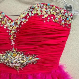 Mac Duggal Hot Pink Feather Mini Dress Beaded Sequin Strapless Prom Party Size 0 thumbnail 12