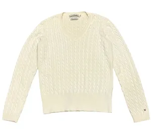 VTG 90s Tommy Hilfiger Womens Cream Cable Knit V-Neck Sweater Preppy Classic Med thumbnail 1