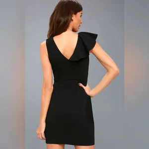 NWT Lulus Black Double V-Neck Little Black‎ Dress XL Minimalist Sleek Date Night thumbnail 13