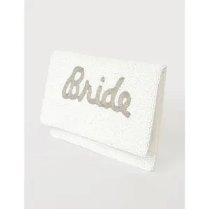 Lulus Bride Beaded Clutch Crossbody Bag White Silver thumbnail 3