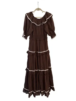 Anthropologie Puff Sleeve Scoop Neck Tiered Maxi Dress Size Large thumbnail 4