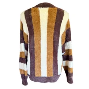 Industry Republic Clothing Women’s Large Fuzzy Striped Cardigan Brown Cream thumbnail 4