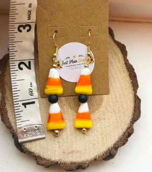 Halloween Candy Corn Earrings Handmade Fall Jewelry Spooky Festival Gift thumbnail 3