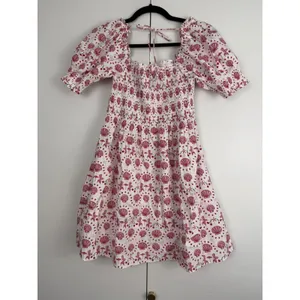 Hill House Home Mermaid Nap Dress Pink Red‎ Seashell Smocked Puff Sleeve Boho XS thumbnail 3