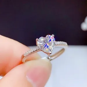 18K White Gold Plated Adjustable Crystal Love Heart 1 CT CZ Diamond Ring for Women thumbnail 1
