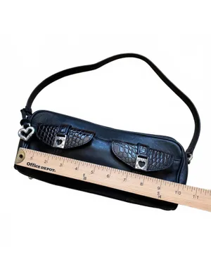 Brighton Black Leather Shoulder Bag Croc Embossed Heart Hardware Buckle C687292 thumbnail 6