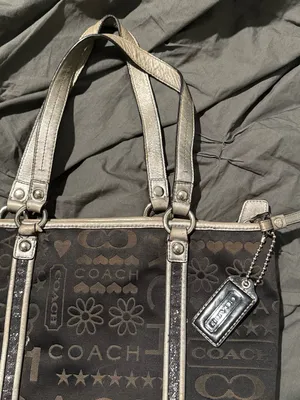 Coach Brown Logo Tote with Metallic Silver Trim thumbnail 3