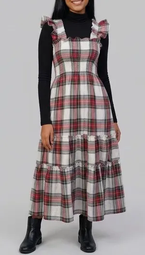 Angele H Paris The Elisabeth Tiered Stewart Tartan Plaid Midi Dress Medium thumbnail 1