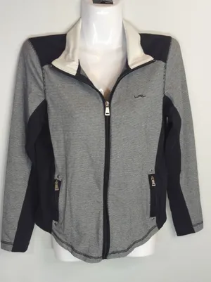 Lauren Ralph Lauren Black &‎ White Striped Full zip Track Jacket Womens Small thumbnail 1