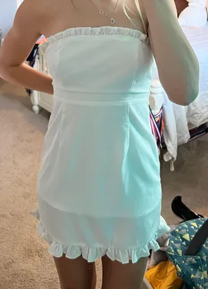 White Strapless Ruffle Dress thumbnail 1