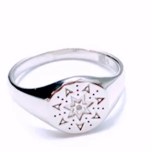 Boutique Unisex White Gold Plated S925 Diamond‎ Signet Sun Ring, Adjustable thumbnail 6
