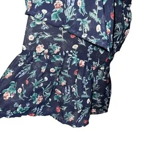 LE LIS Navy‎ Floral Long Sleeve Tiered Ruffle Trim Mini Shift Dress NWOT Large thumbnail 8
