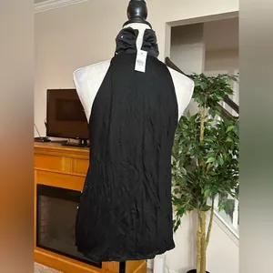 Ann Taylor Satin Top High Neck Pearl beads Sleeveless Office Work Goth NWT Sz S thumbnail 4