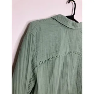 Natural Reflections Button Down Women M Green Excellent Frayed Cotton Gauze Top thumbnail 8