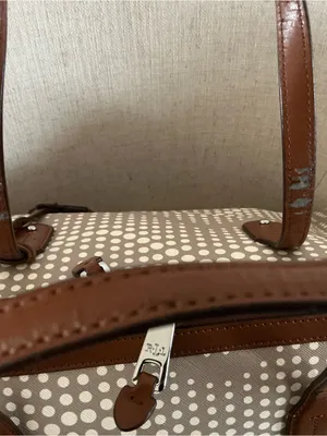 Ralph Lauren beige grey and brown polka dot leather satchel handbag footed thumbnail 5