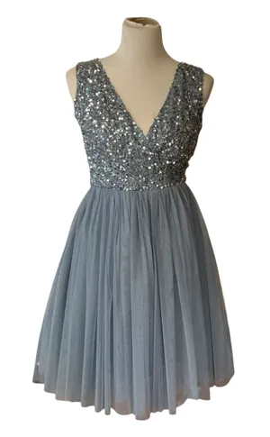 NWT QUIZ Occasion Light Blue Sequin Tulle Skater Dress Hoco Size 2 thumbnail 1