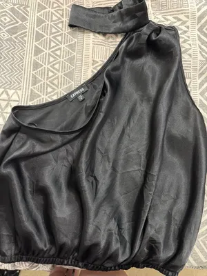 Express Black Satin One Shoulder Choker Top Medium Party Cocktail thumbnail 5