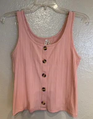 Mudd Pink Ribbed Button Front Preppy Casual Tank Top Sz M thumbnail 1